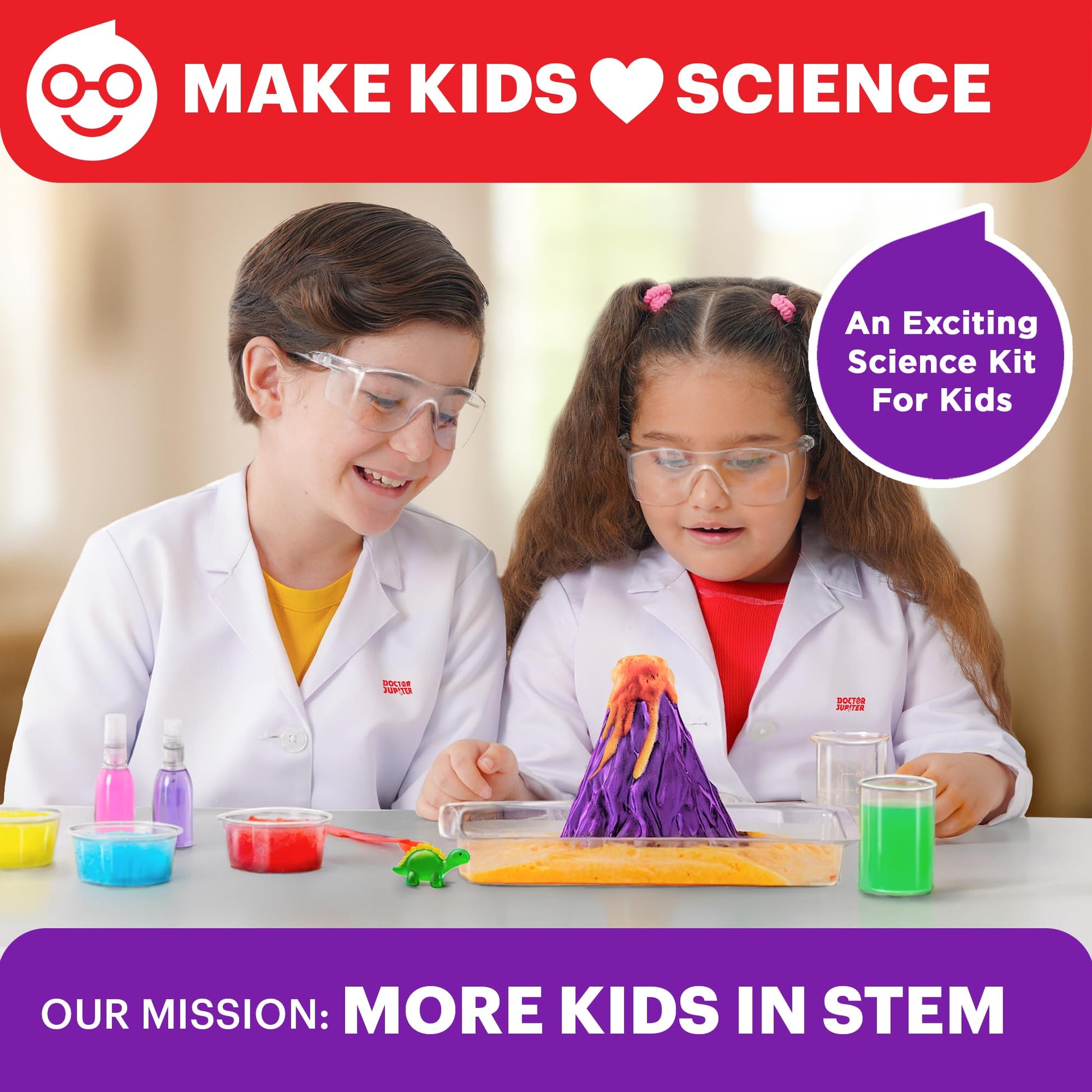 Doctor Jupiter science set unboxed displaying test tubes beakers and colorful experiment materials layout