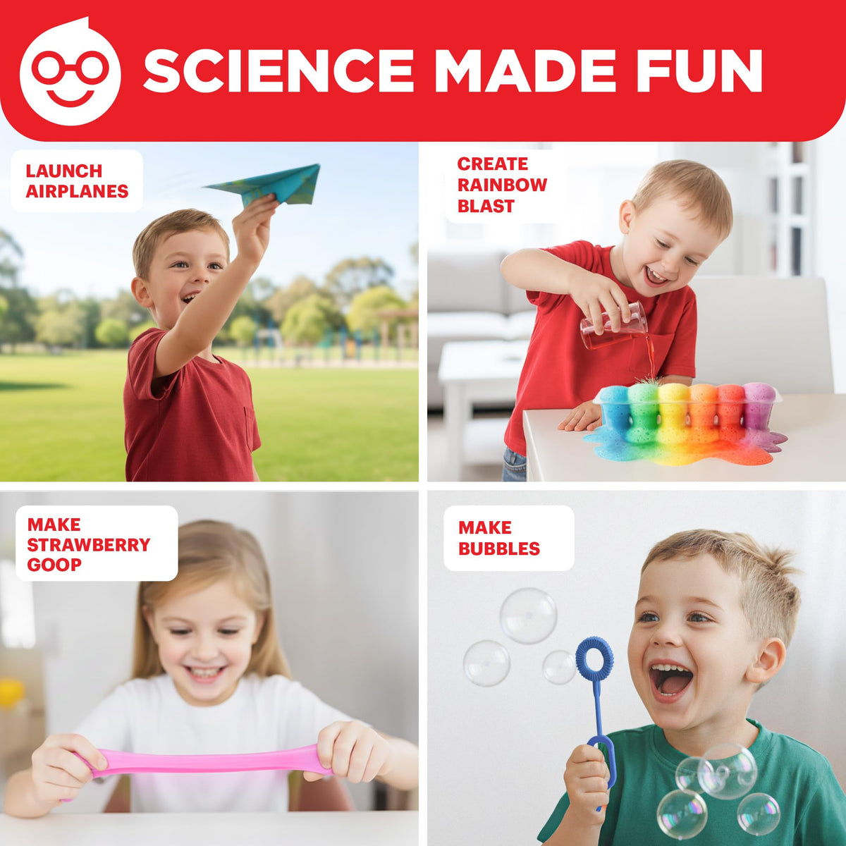 Open pages of the fully illustrated step by step instruction manual for the STEM experiment kit
