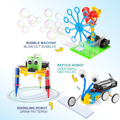 Assembled reptile robot and balance car from the electronic science experiments set.