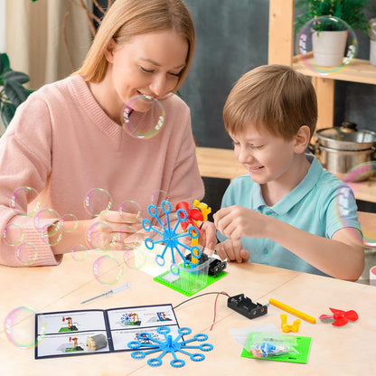 Detailed close up of the premium gears, motors, and wires included in the educational toy package.