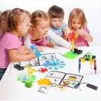 A child carefully connecting electrical wires using the step by step instruction guide.