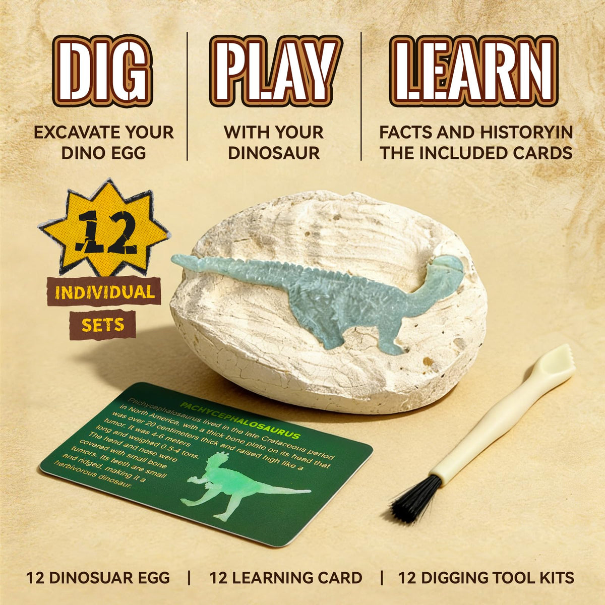 Twelve individual educational dinosaur history cards displayed with matching figures