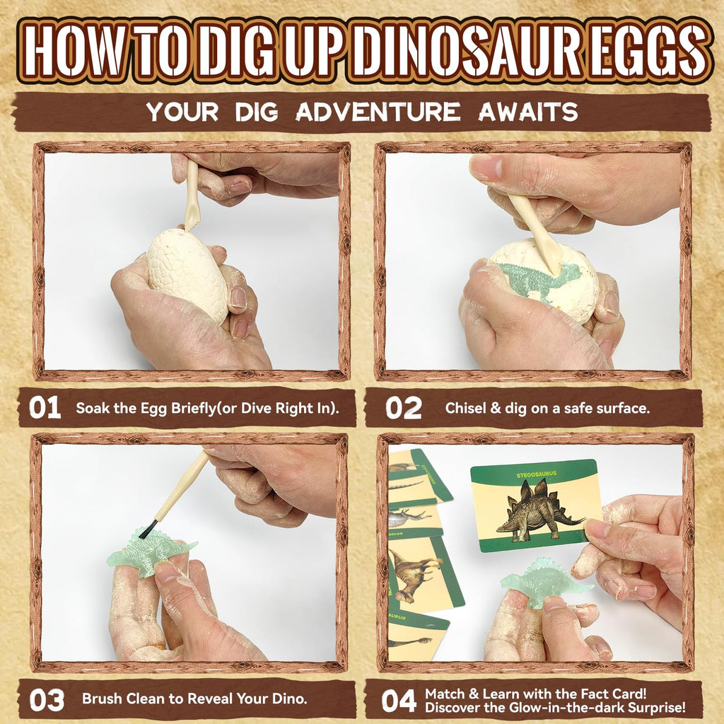 Soaking stone like plaster dinosaur eggs in water container before digging