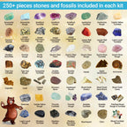 STEM educational rock and fossil identification sheet with crystals