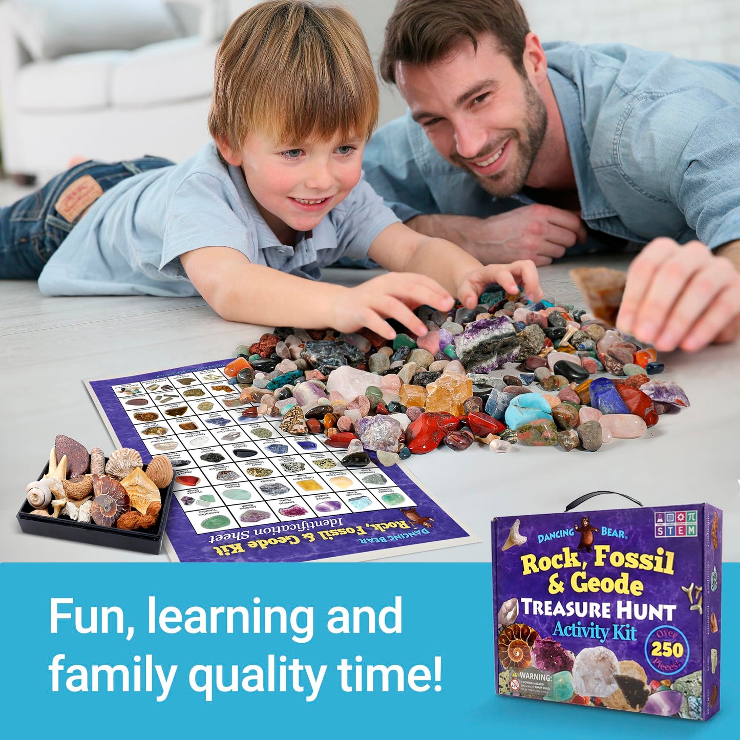 Real shark teeth fossils and gemstones included in the activity kit