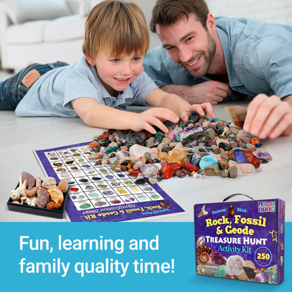 Real shark teeth fossils and gemstones included in the activity kit