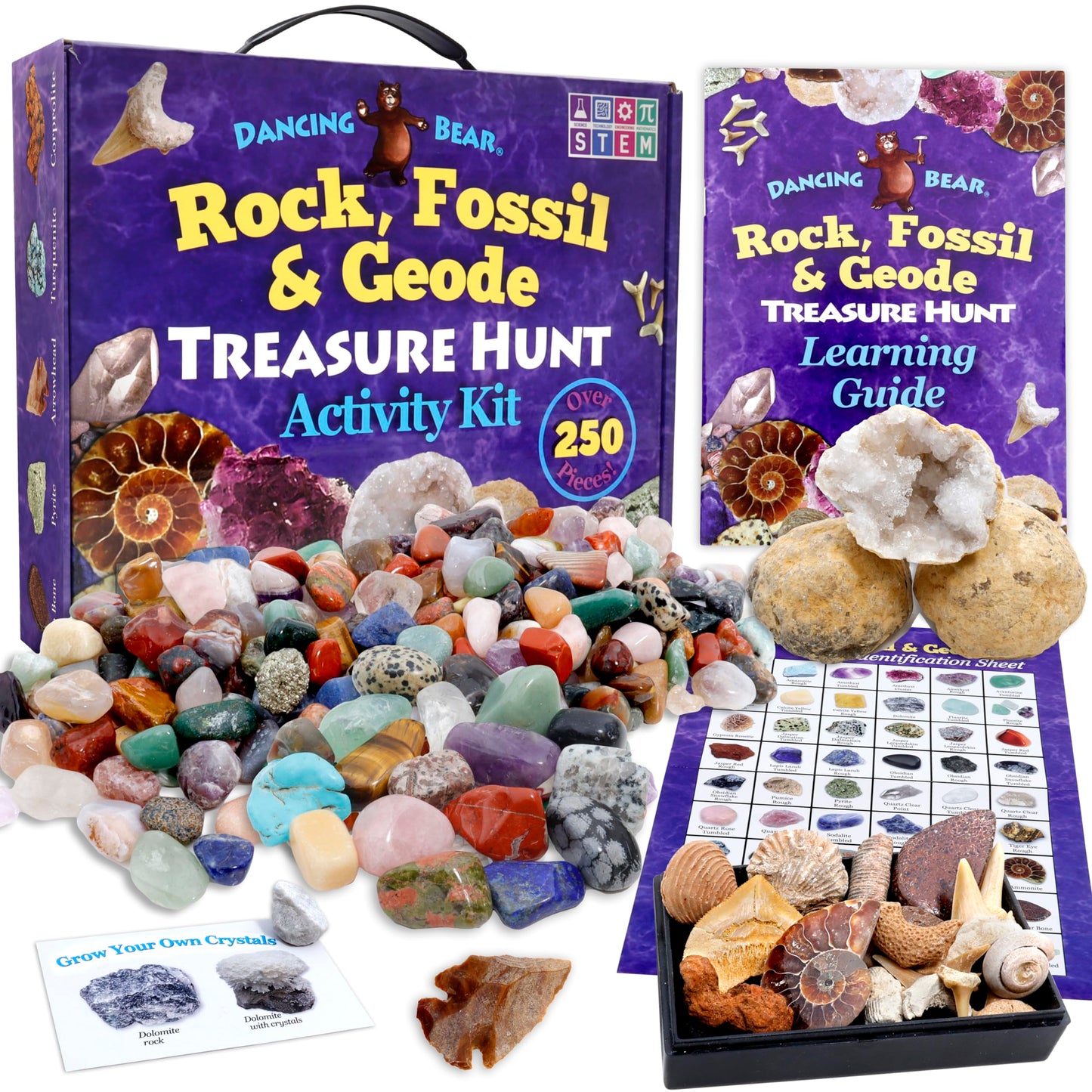 Hand-sorted USA imported geology STEM toy box contents view