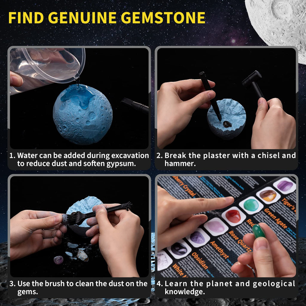 The complete GobiDex Solar System Science Kit contents including three planet blocks and five digging tools.