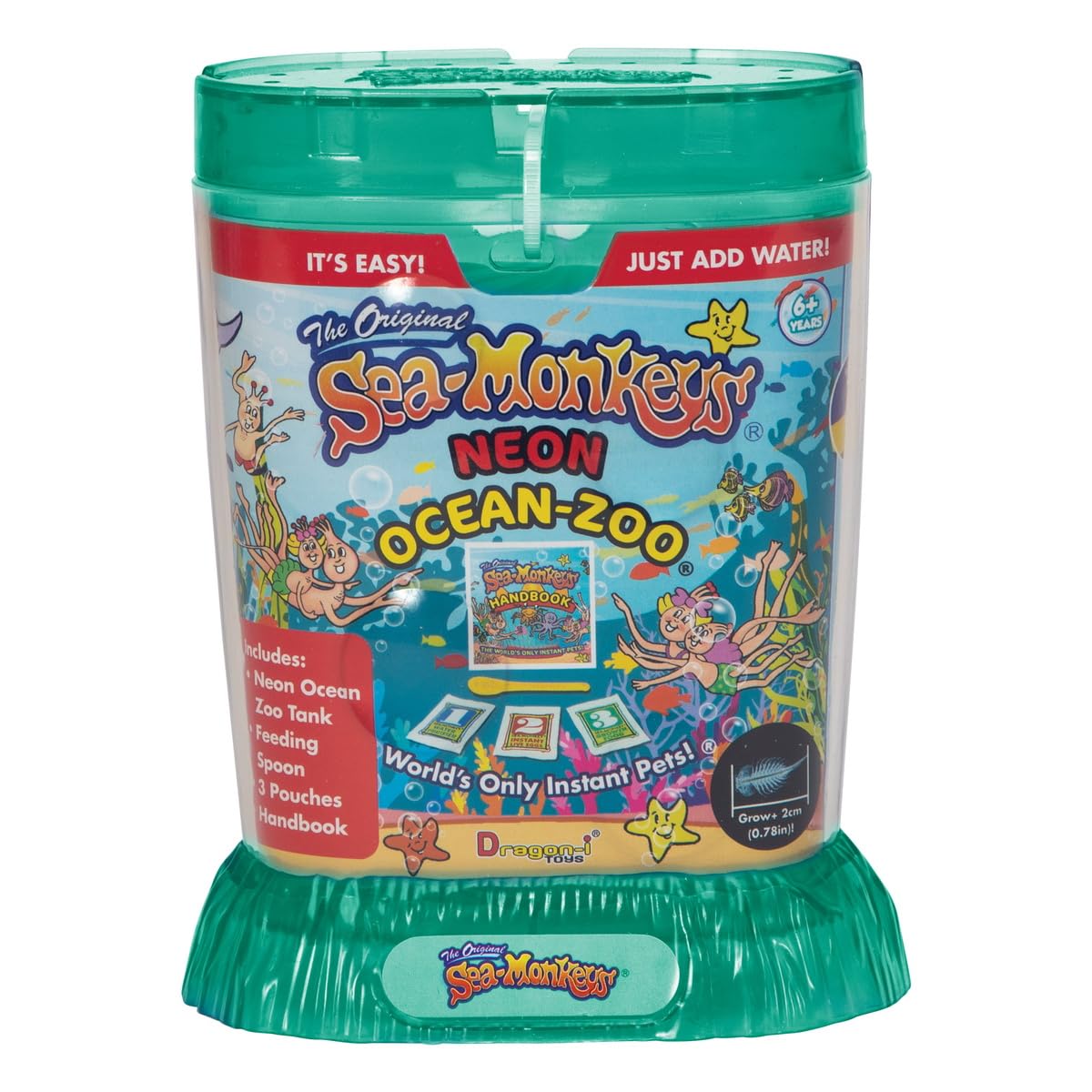 Sea Monkeys biological science kit demonstrating the five point six inch tall compact design suitable for desks and window sills