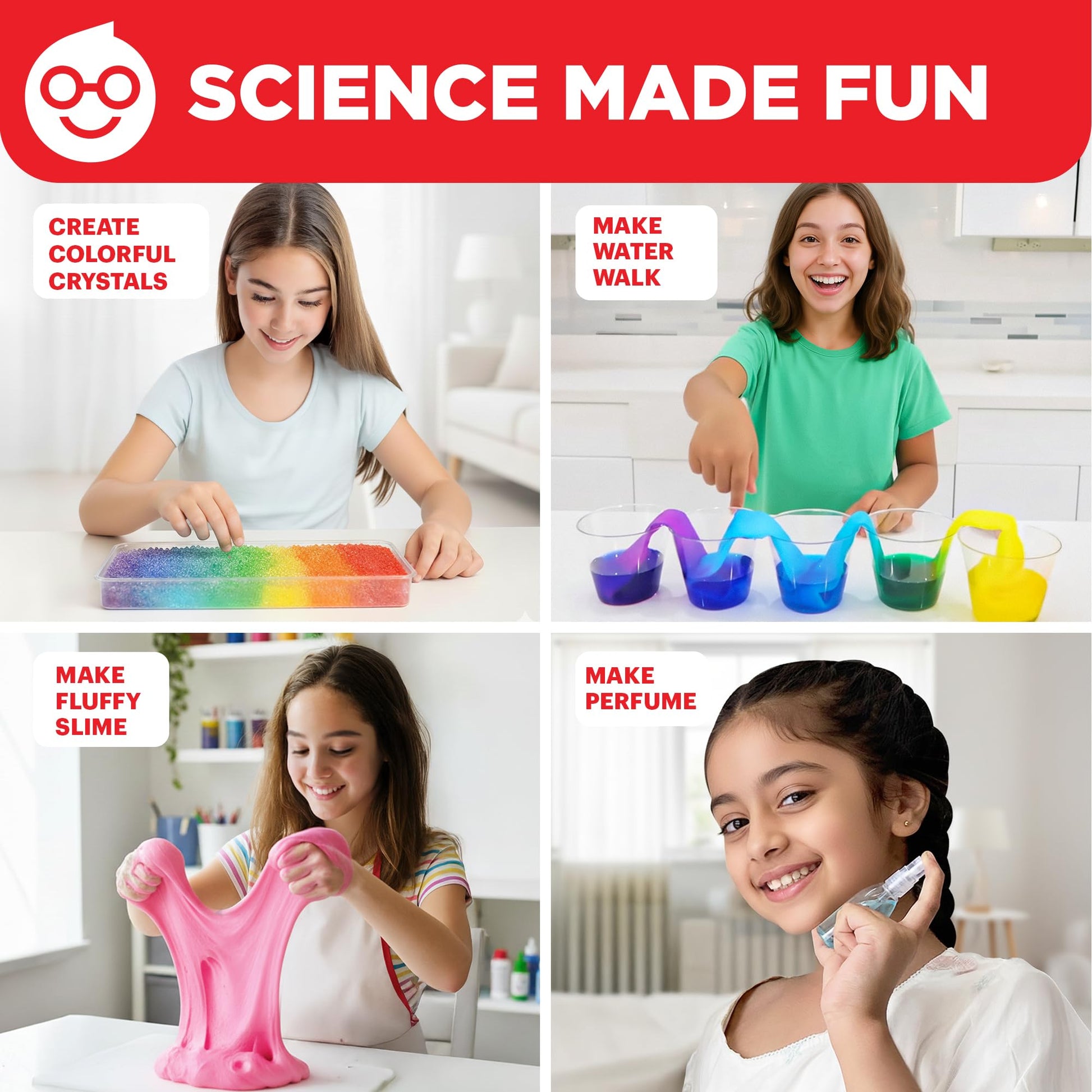 Close up view of the unicorn soap and fluffy slime creations made from the science kit.