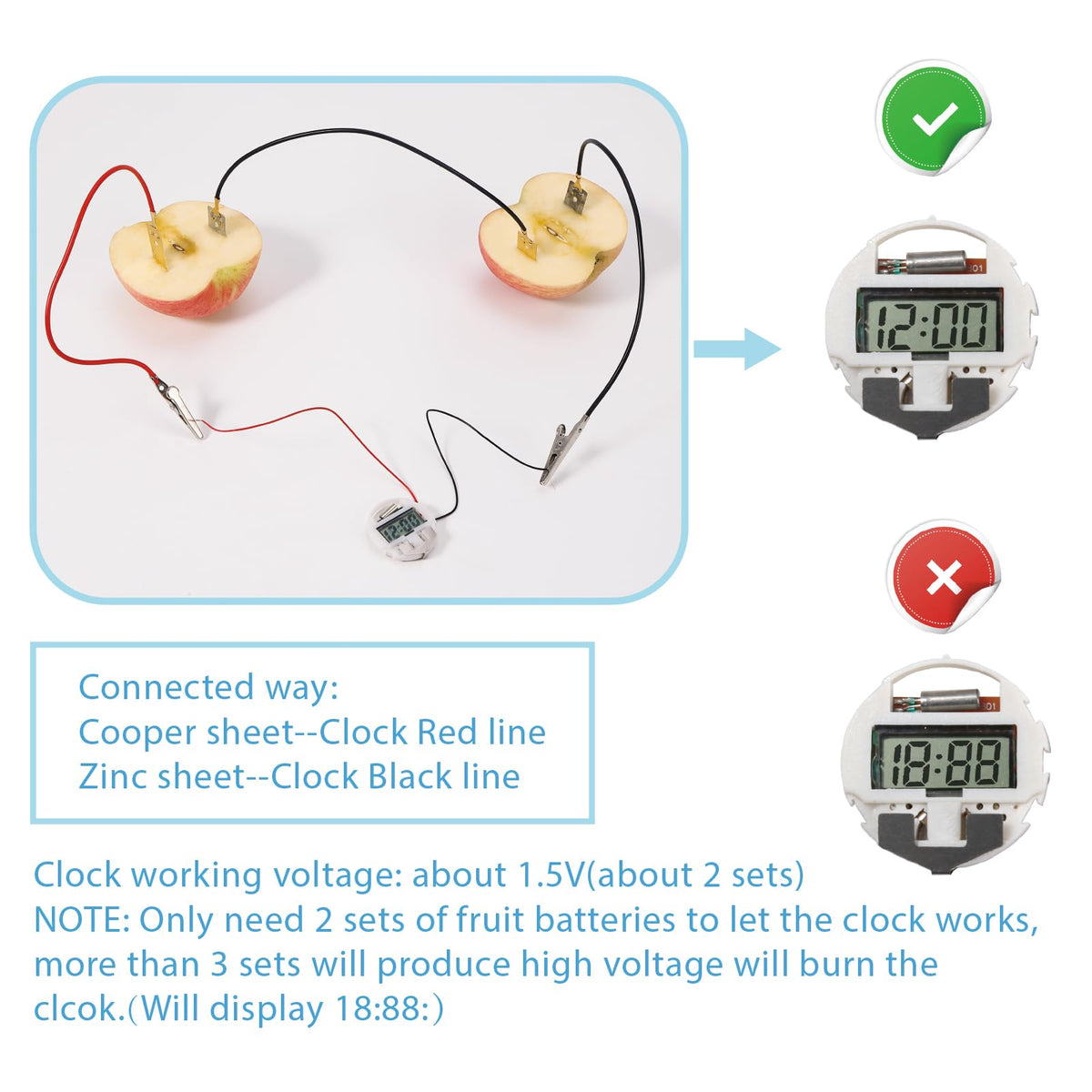 Sntieecr STEM educational set digital clock powered by a lemon battery setup