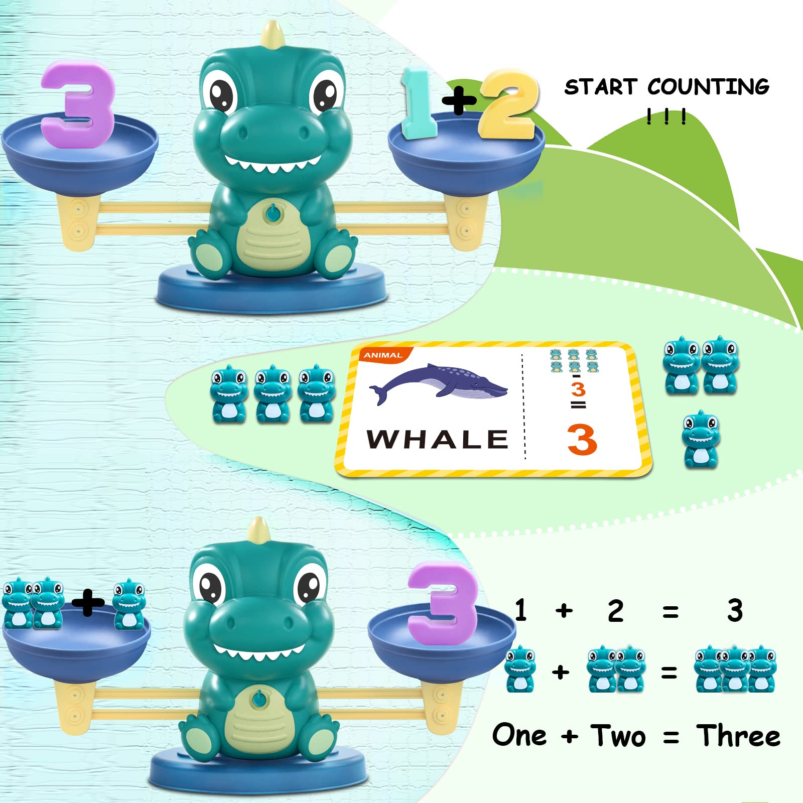 Close up view of the durable non toxic dinosaur weights inside the left scale tray.