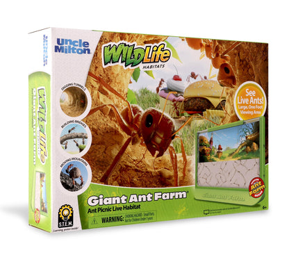 Uncle Milton escape proof live ant habitat with green safety stand and clean tunneling sand installed