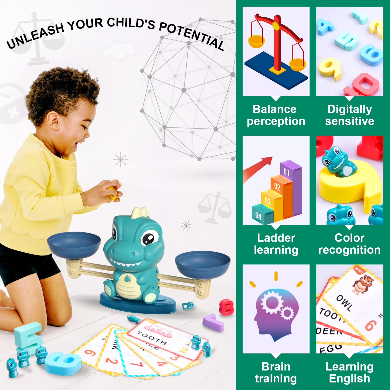 Educational STEM toy packaging showing the full contents of the Kaodezhu math kit.