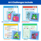 Tactile learning activity set with coding challenge cards and symmetry keys displayed.