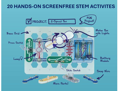 Educational STEM toy pieces showing the durable plastic construction and metal snaps.