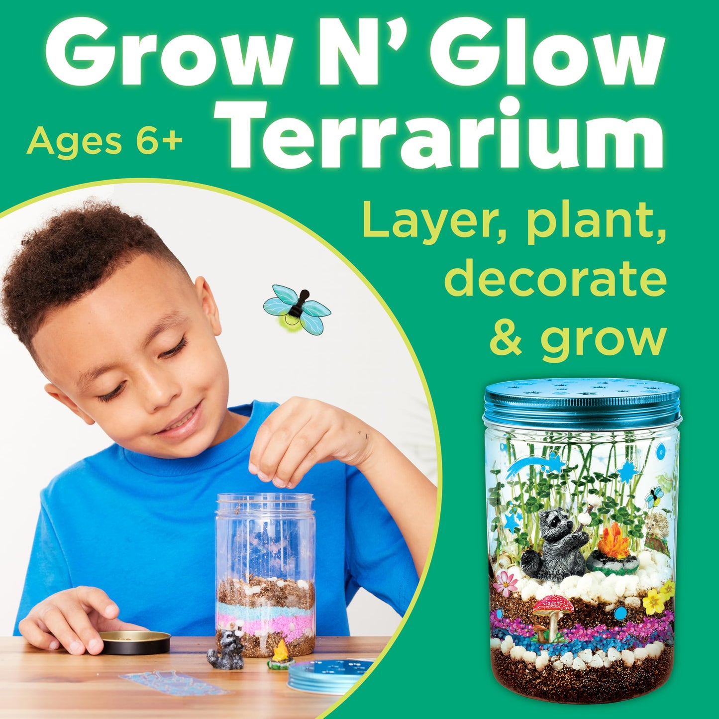 Detailed layout of all included components containing the plastic jar, soil mix, organic seeds, river stones, and water mister.