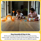 Twenty piece lightweight foam spheres collection designed for the original air powered building toy.