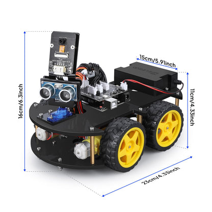 ELEGOO educational coding vehicle showing ultrasonic sensor configuration for obstacle avoidance