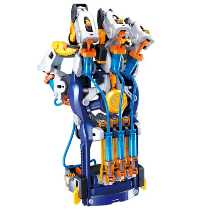 Forty-page full-color instruction manual showing step-by-step science experiments for the hydraulic hand kit
