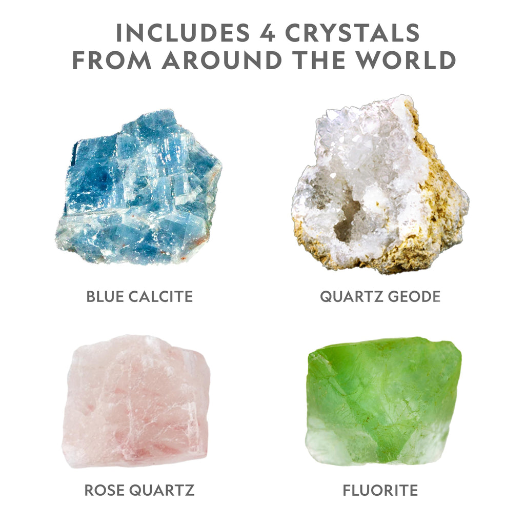 Full color STEM learning guide open showing educational facts about geological crystal formation