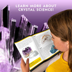 Kid carefully removing a fully grown purple crystal from the flexible silicone cup base