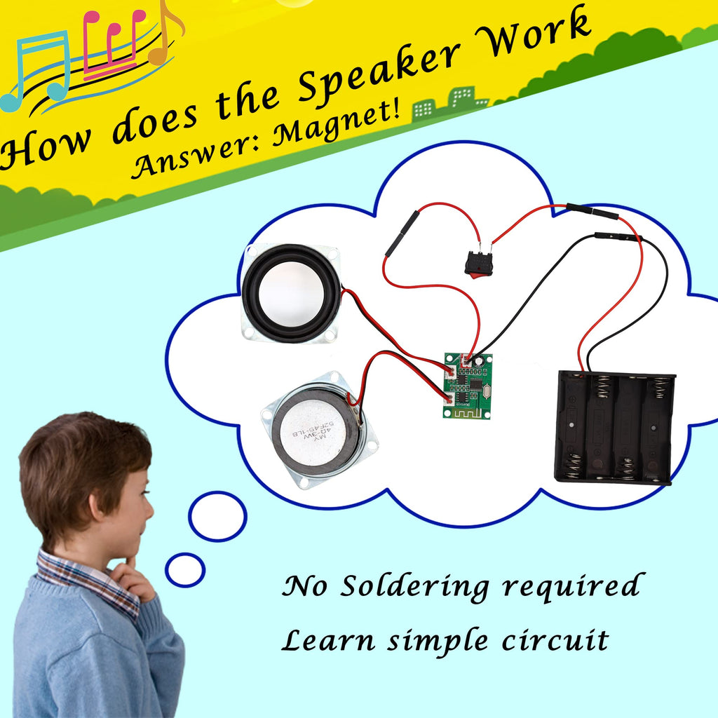 CYOEST beginner electronics science experiment package contents including circuit boards and speakers