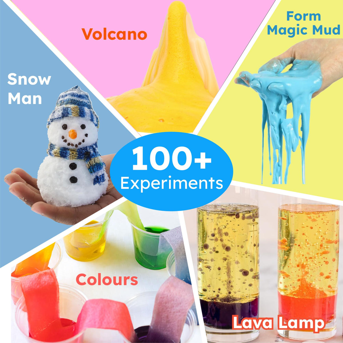 Butterfly EduFields STEM kit components showing non-toxic powder packets and safety face masks.
