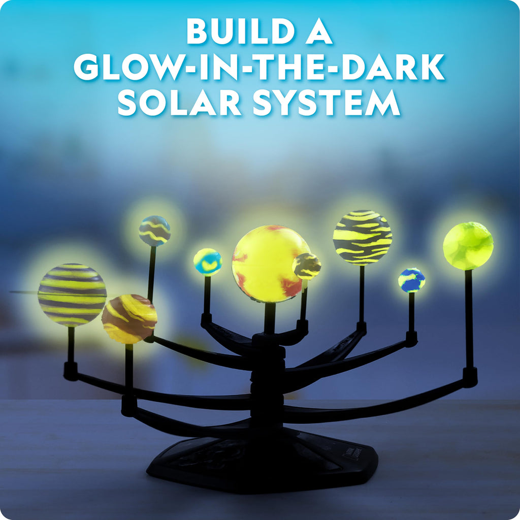 Assembled three dimensional planetary model with movable arms and central sun base