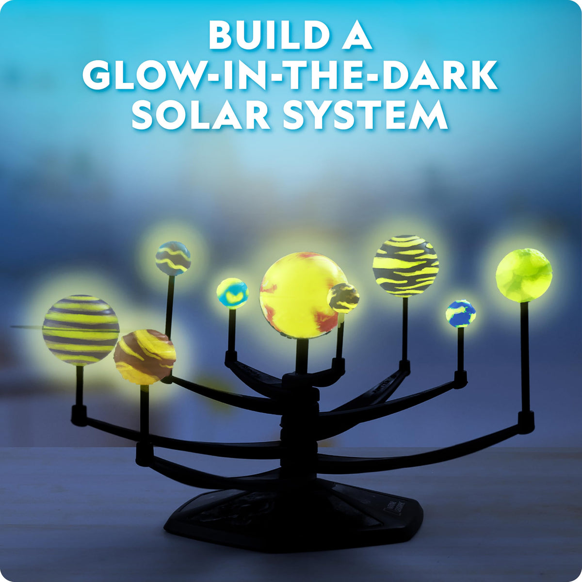 Assembled three dimensional planetary model with movable arms and central sun base