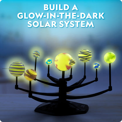 Assembled three dimensional planetary model with movable arms and central sun base