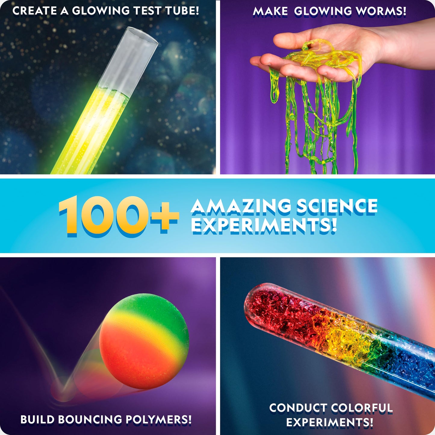 Kids growing a colorful crystal tree using the Blue Marble educational chemistry kit.