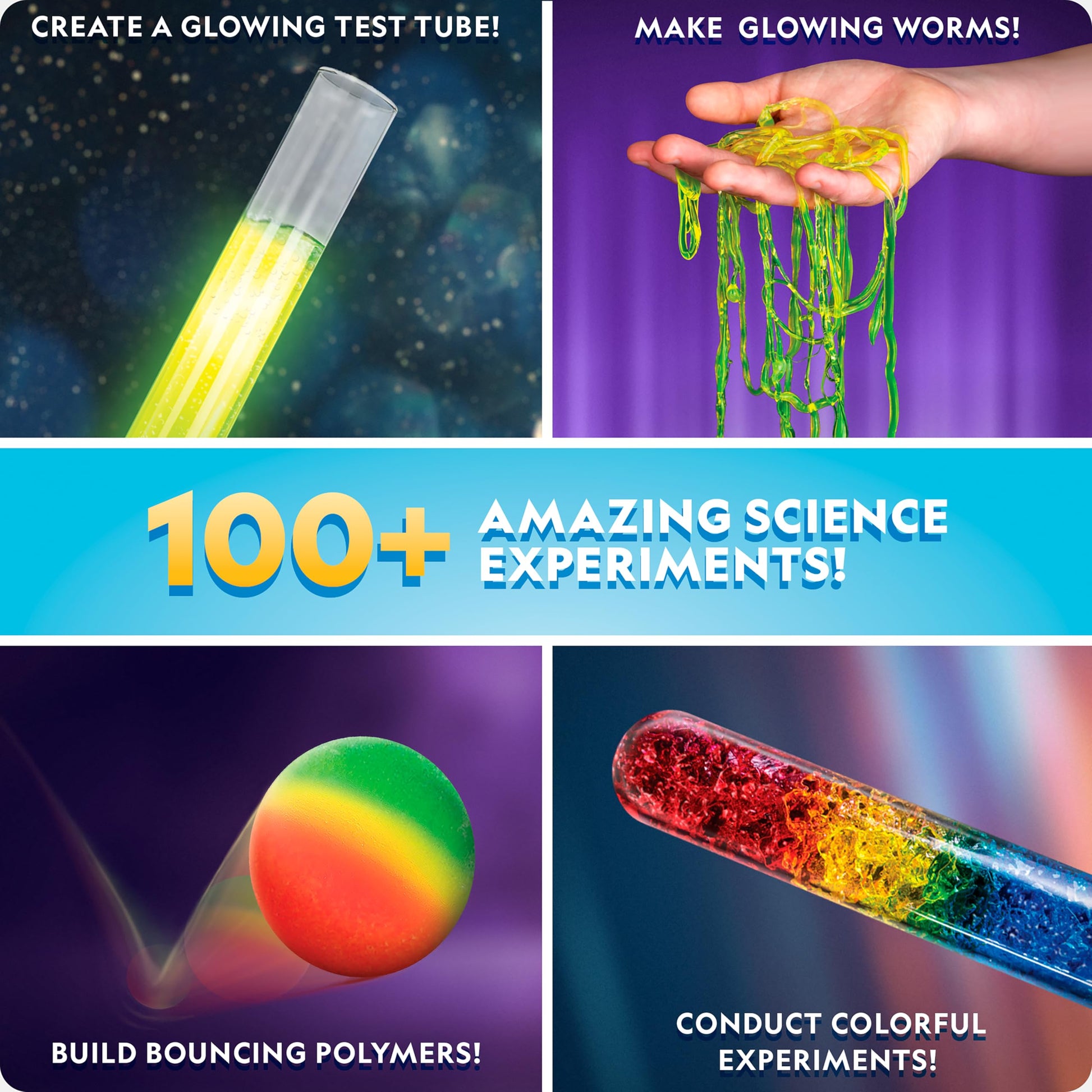 Kids growing a colorful crystal tree using the Blue Marble educational chemistry kit.