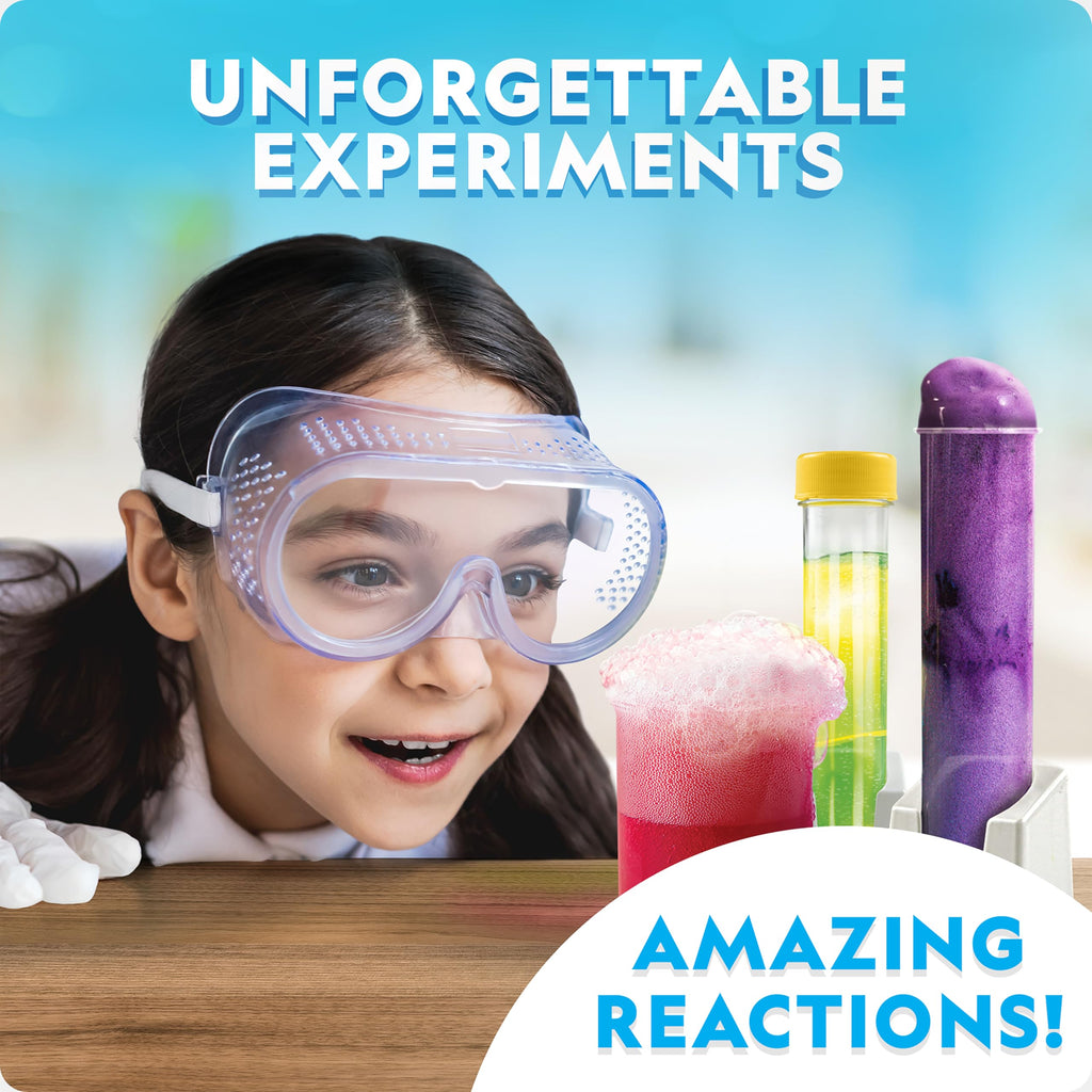 Illustrated step by step instruction guide showing safe science activities for children.