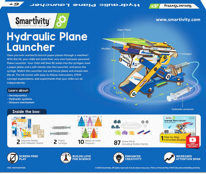 Smartivity DIY 2in1 hydraulic launcher toy box packaging showing the international STEM approval logo