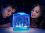 Close up view of the prehistoric pets swimming inside the illuminated deep sea habitat