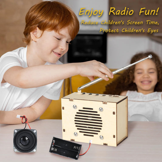 CYOEST STEM science kit for kids unboxed displaying laser-cut wooden panels and electronic circuit board components.