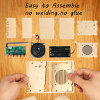 Side view of the compact wooden enclosure of the CYOEST snap circuits educational radio toy.