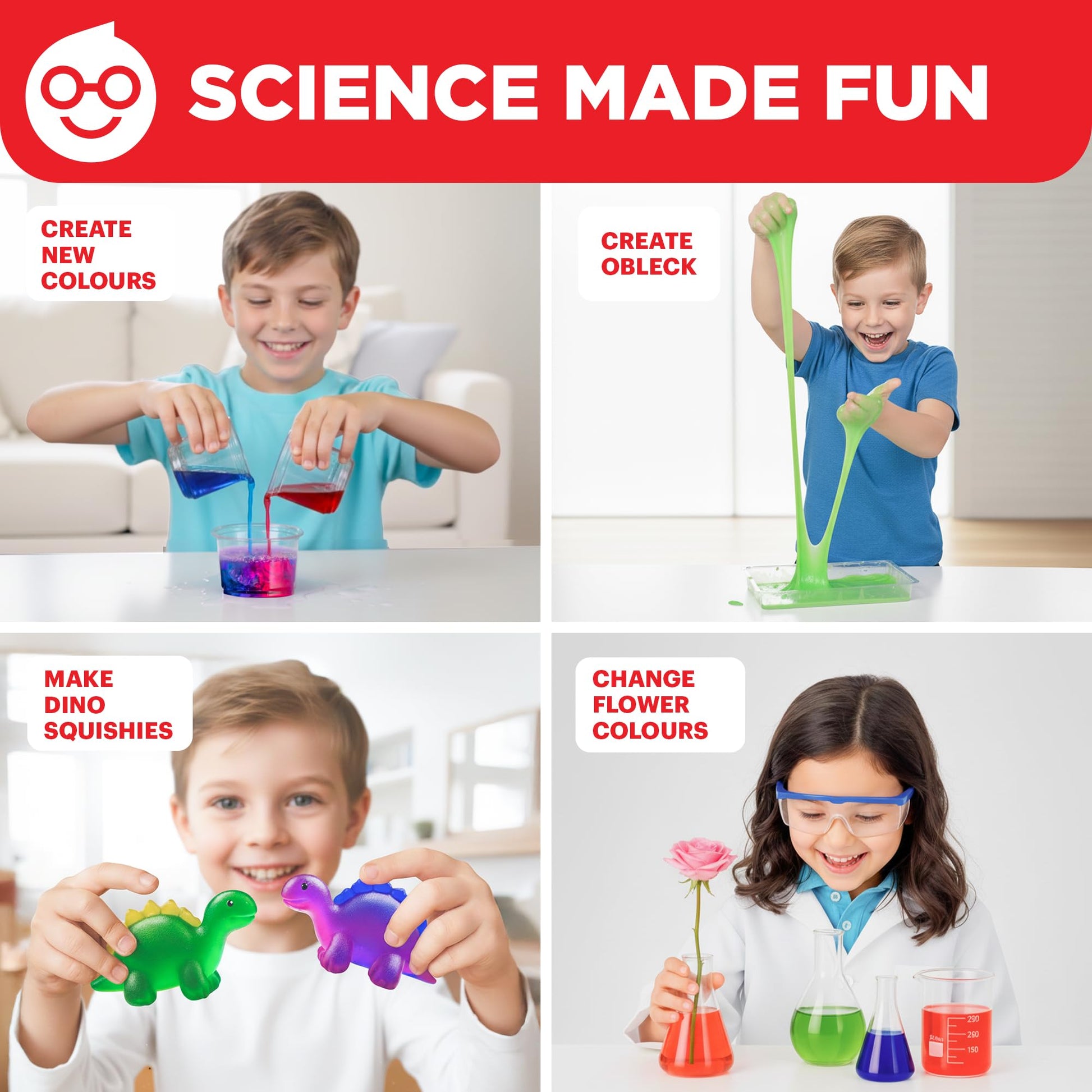 Kids science lab equipment including graduated cylinder and plastic mixing tools