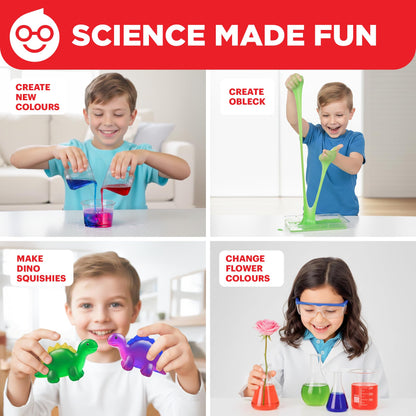 Kids science lab equipment including graduated cylinder and plastic mixing tools