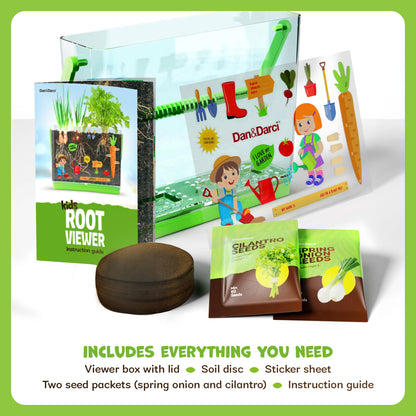 Educational botany craft set for boys and girls showing green plant sprouts popping out from the soil