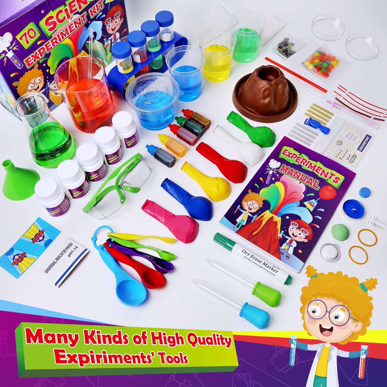 UNGLINGA scientist toy box showing various STEM activities and chemistry experiments for girls and boys