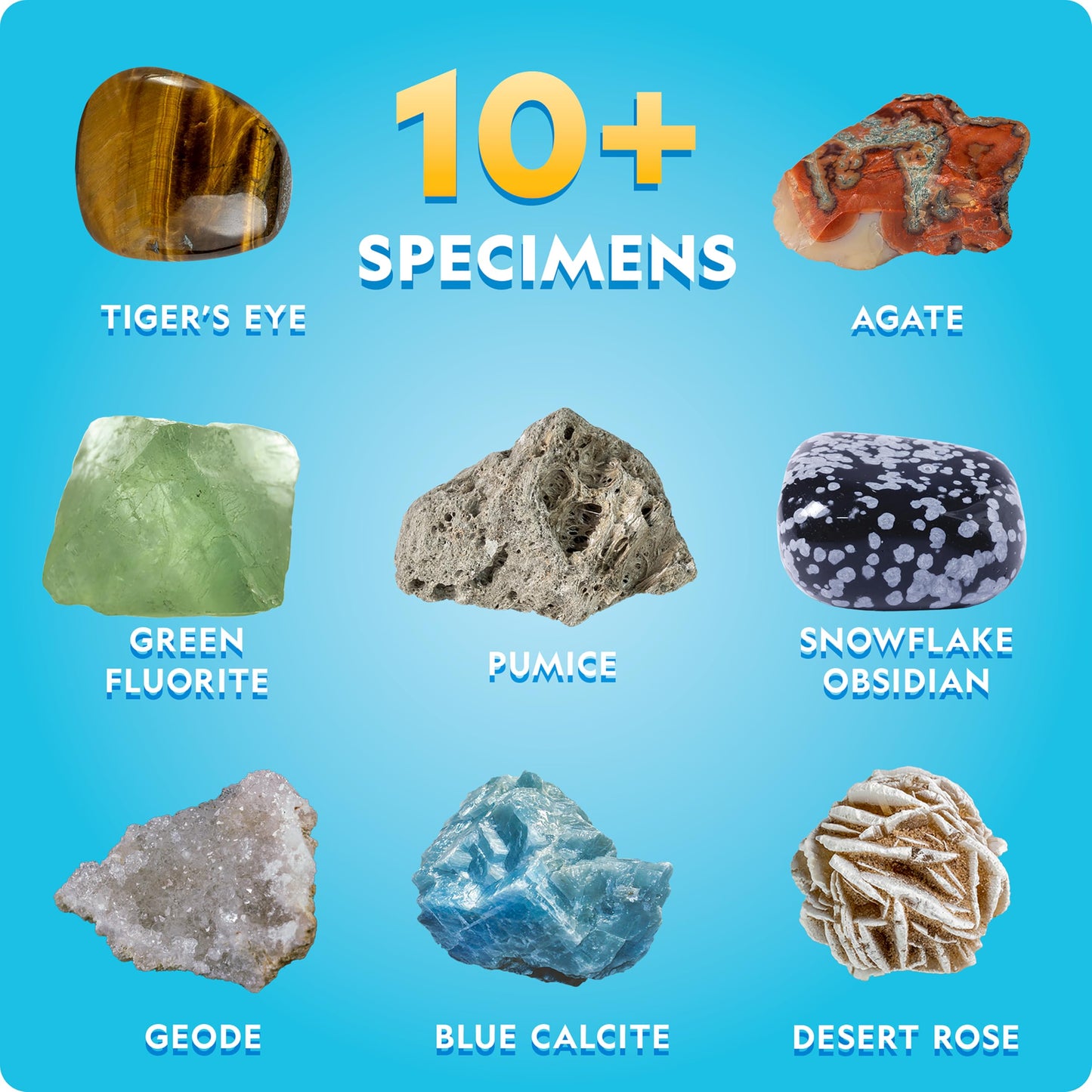 Close up view of the green crystal growing chamber and genuine geological samples from the Blue Marble kit.