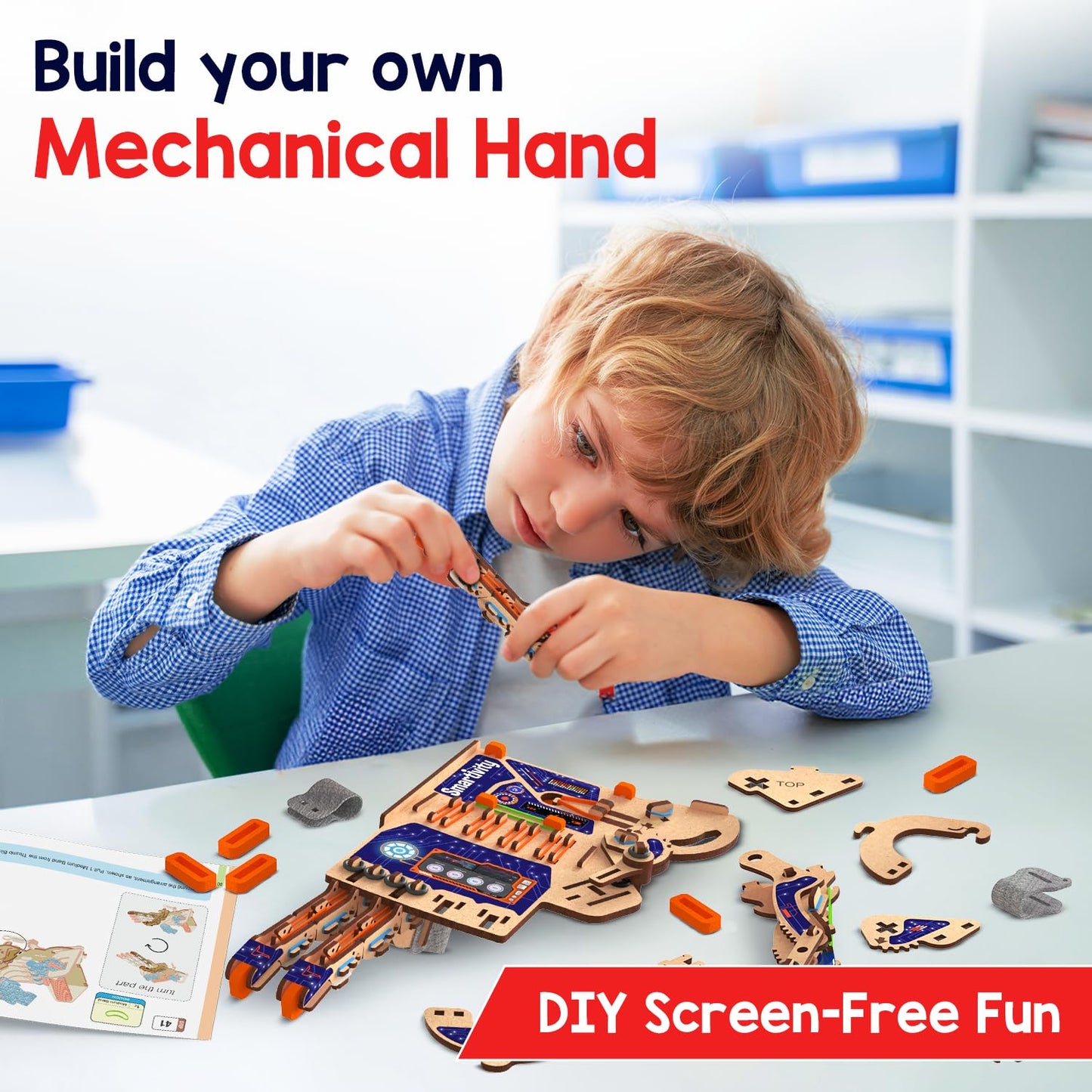 Smartivity mechanical engineering toy showcasing gripping motion with everyday objects