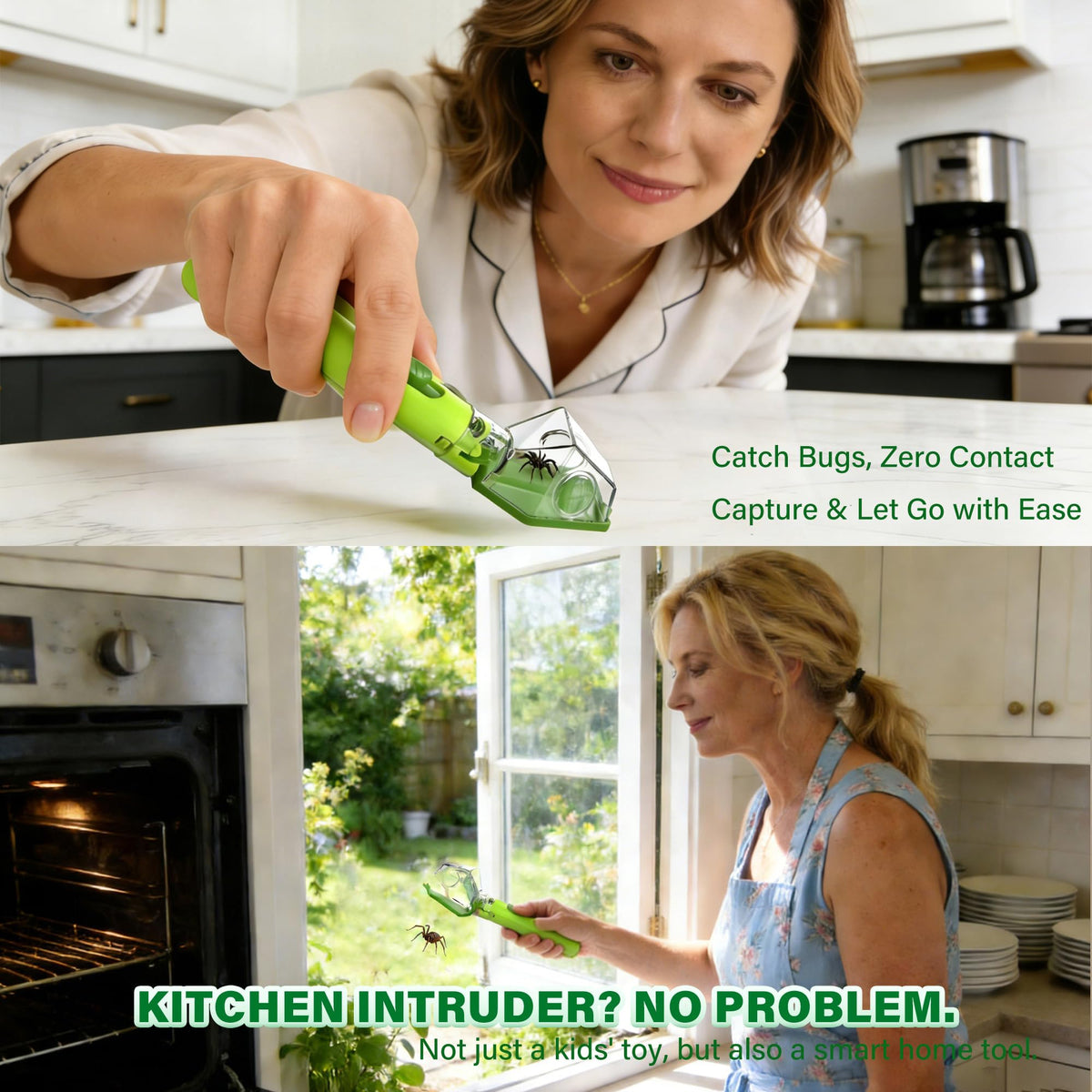 Demonstration of the one handed thumb slide button operation on the bug catcher