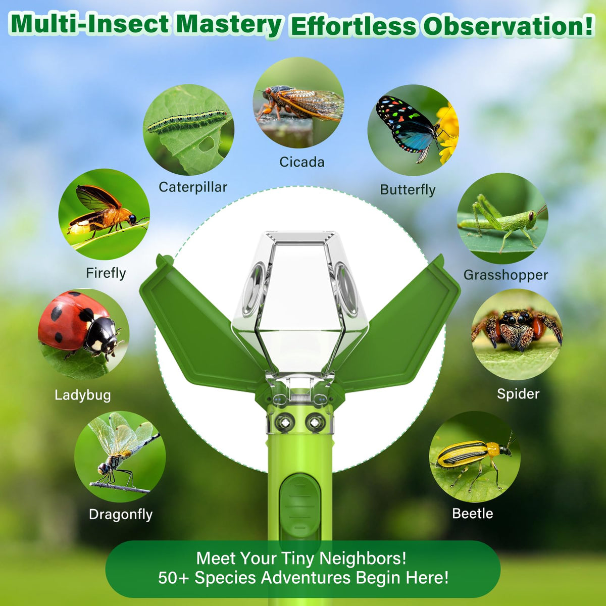 LEUOA bug catcher being used outdoors in a backyard garden setting