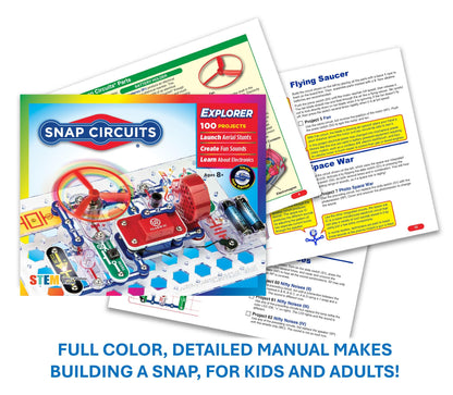 Side view of the multicolor electronic components grid demonstrating the safe and tool-free design for children.