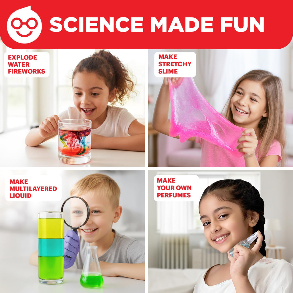 Step-by-step illustrated manual showing water fireworks and walking water experiments