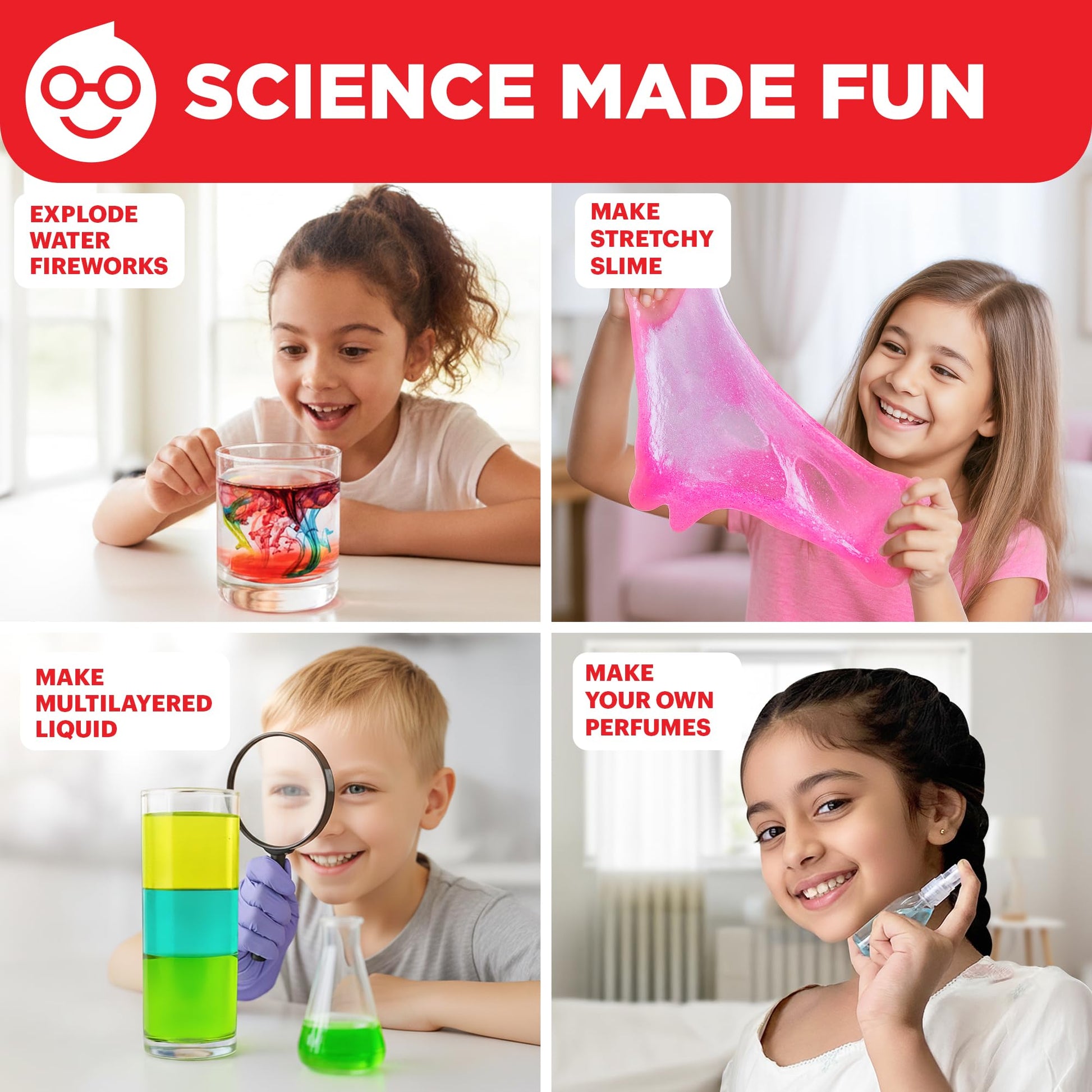 Step-by-step illustrated manual showing water fireworks and walking water experiments