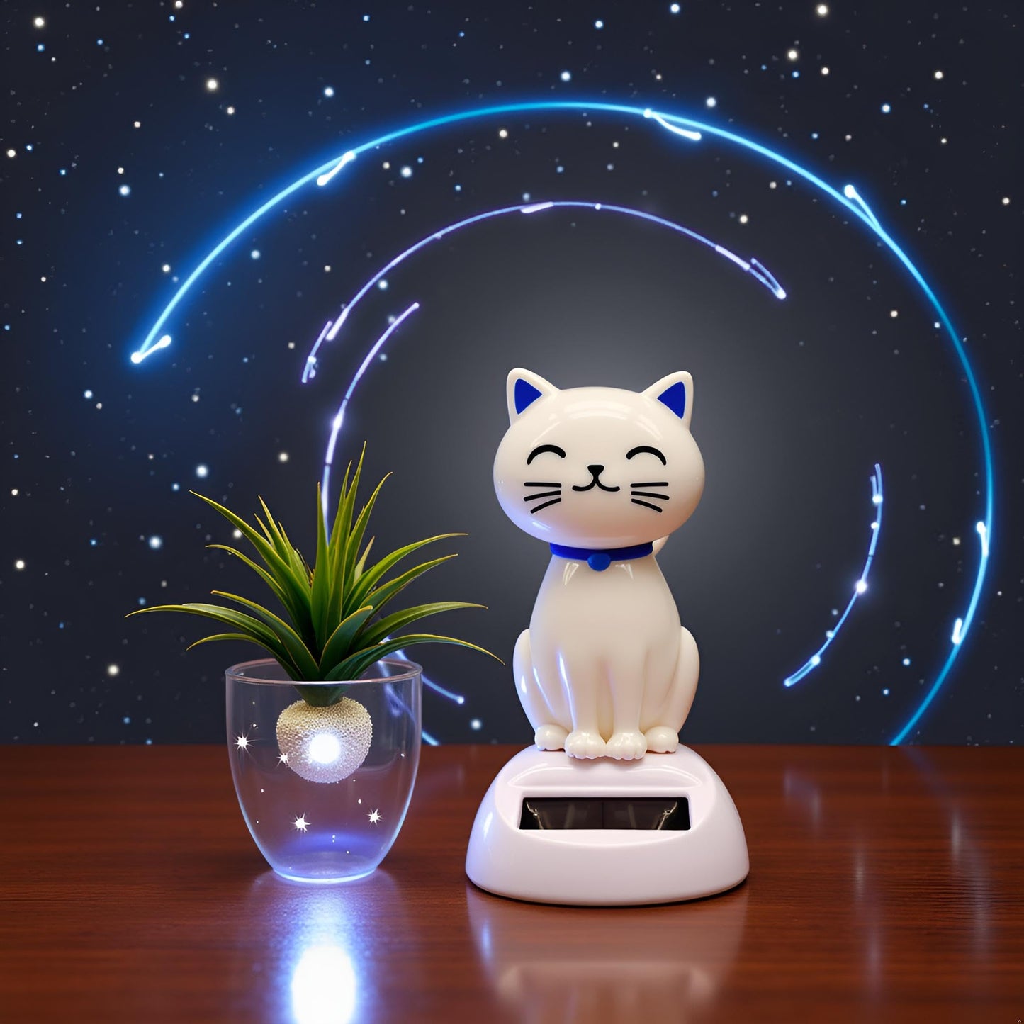YuanHolumid white cat solar powered car interior automotive product lifestyle setup